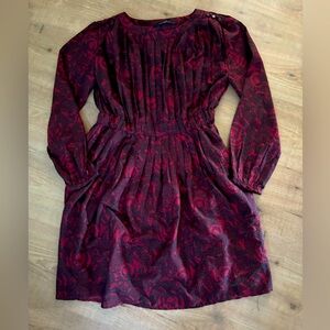 Walter Baker Red & Black Pleated Long Sleeve Dress